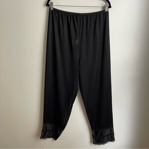 Vintage 60s 70s ILGWU Black Nylon Slip Pants Lace Ruffle Trim Medium 32 34